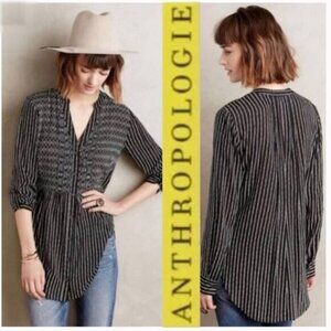 Anthropologie Maeve Button Down Shirt Calia black white printed size 6